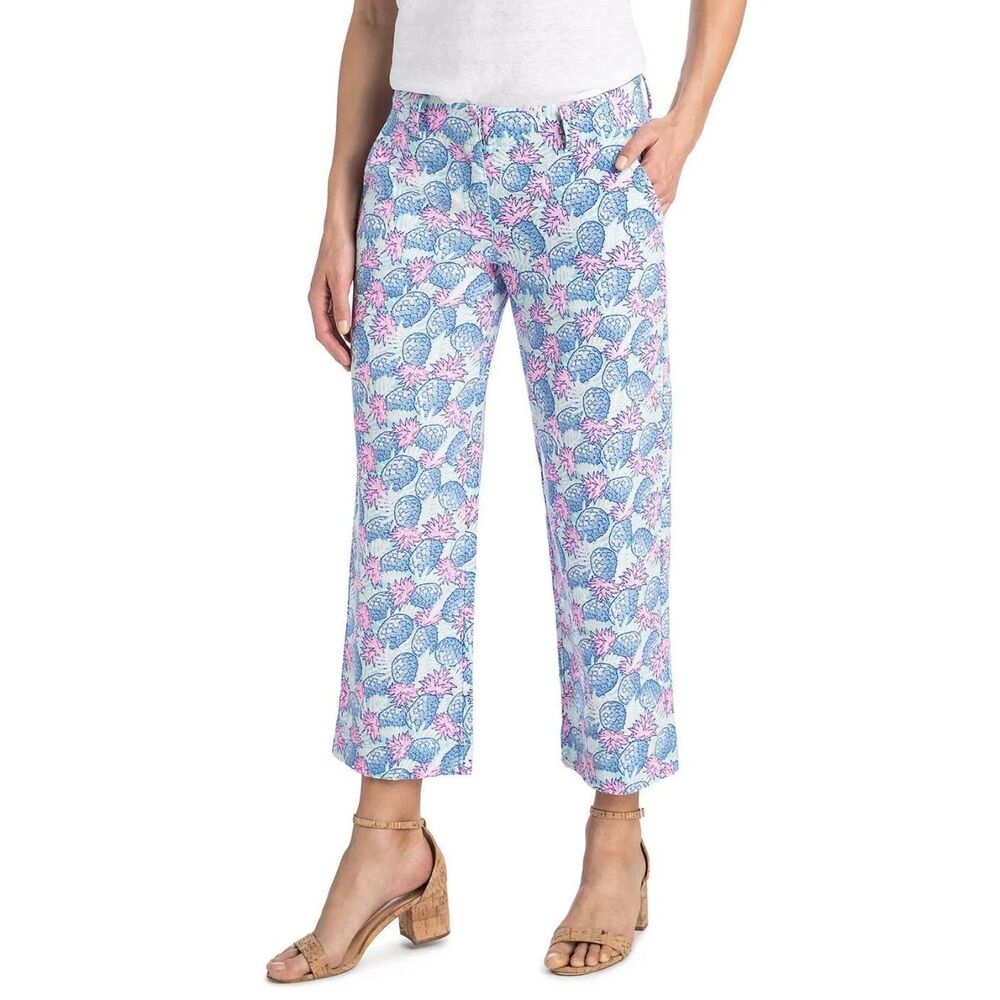 Vineyard Vines Pineapple Catamaran Pants Linen Blend, Size 12 (C9)